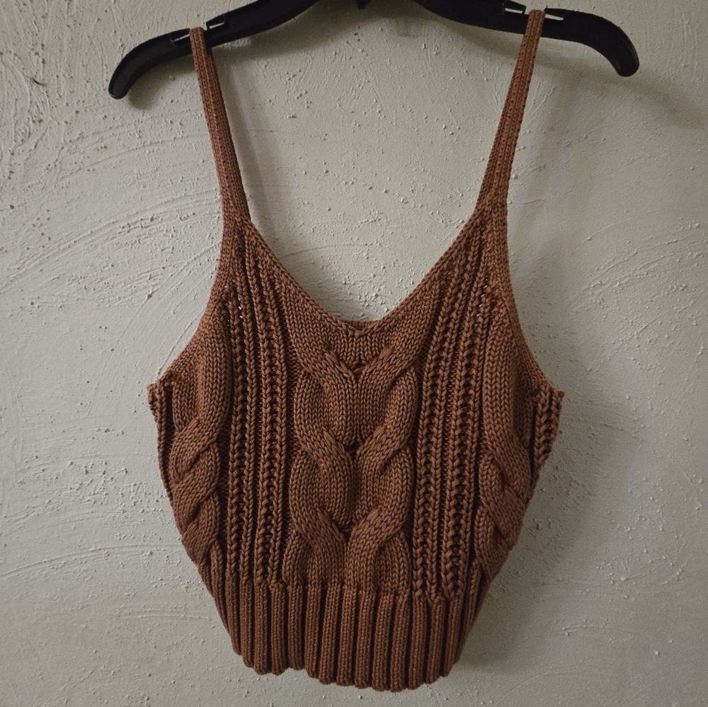 American Eagle Outfitters Brown Cable Knit Crop Top